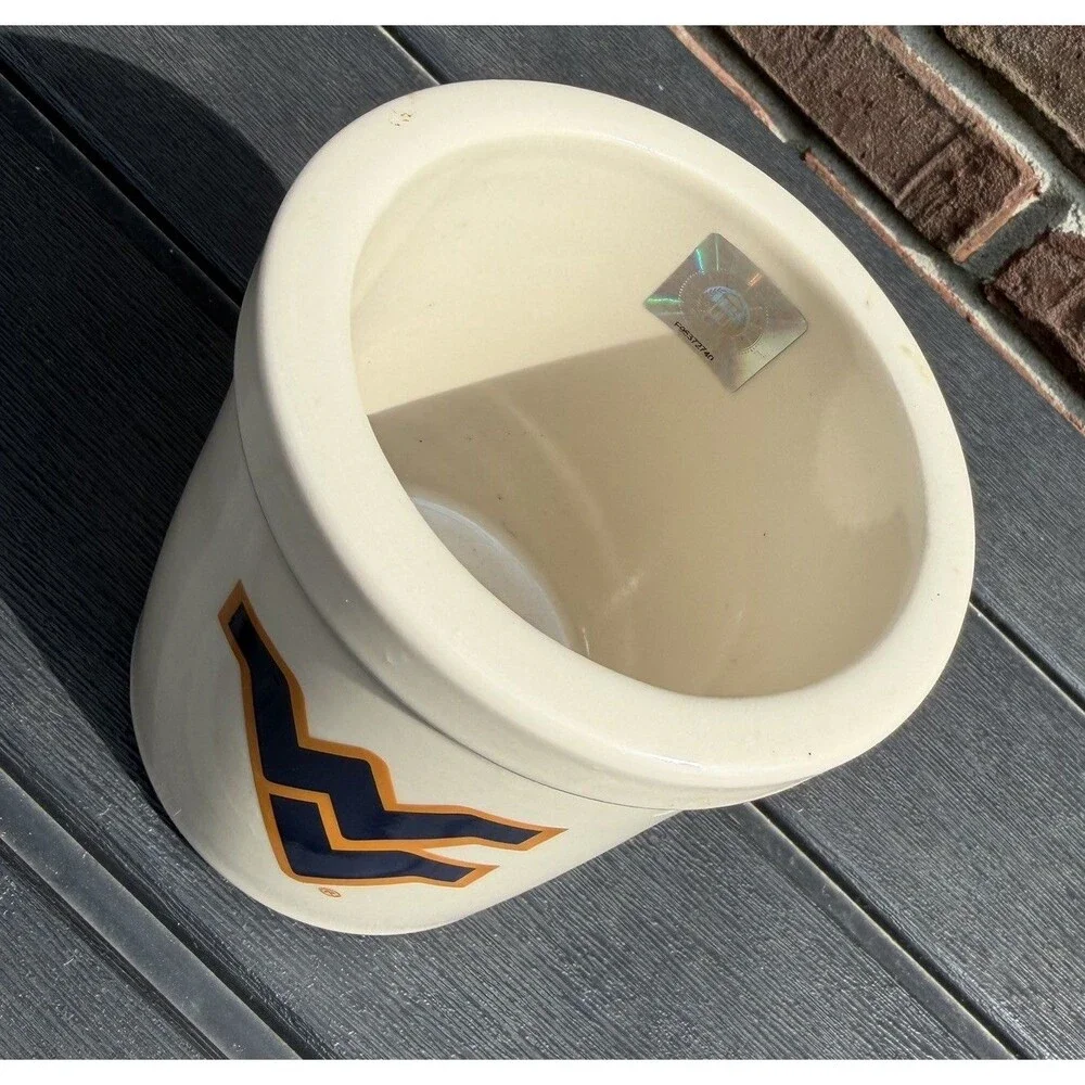 West Virginia WVU Mountaineers Ceramic Utensil Holder Crock Flying WV Logo
